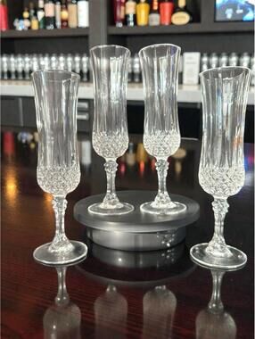 Set 4 Champagne Flutes 24% Lead Crystal~France 80s Cristal D’Arques Longchamp